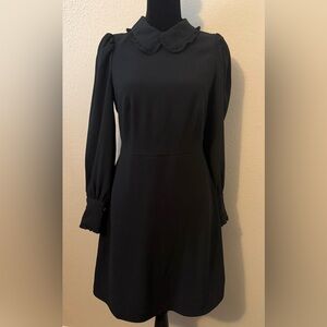 J. Crew Classic Black Long Sleeve A-Line Dress With Ruffle Collar